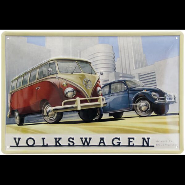 Plaque métal en relief bombée 20 x 30 cm : VW Combi et Coccinelle