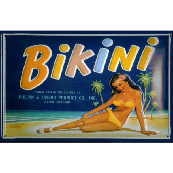 Plaque métal publicitaire 20x30cm bombée en relief : BIKINI – Image 2