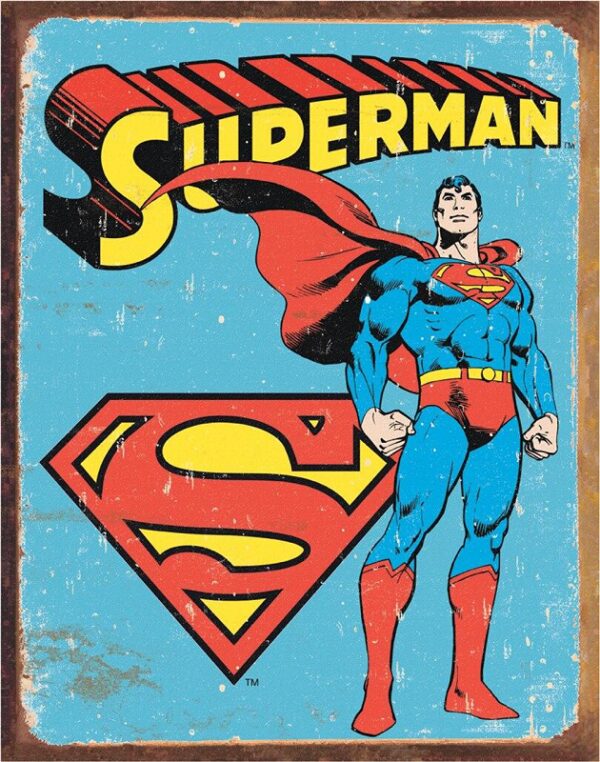 Plaque métal plate 30 x 40 cm : Superman Rétro avec Logo – Image 2