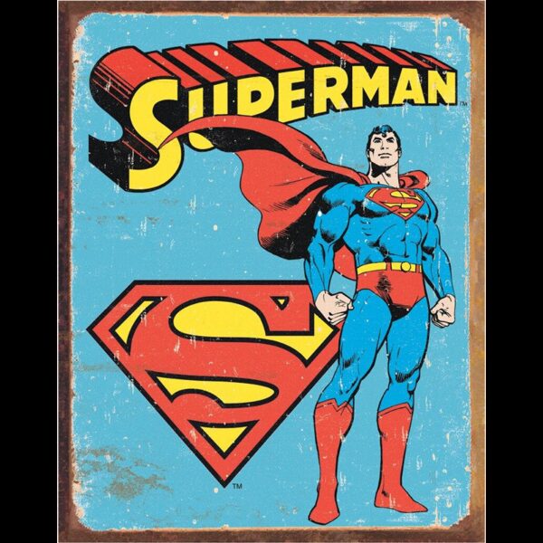 Plaque métal plate 30 x 40 cm : Superman Rétro avec Logo