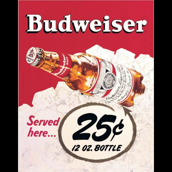 Plaque métal plate 30 x 40 cm : Budweiser 25 Cent
