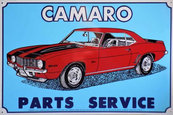 Plaque métal plate 30 x 43 cm : CAMARO PARTS SERVICE – Image 2