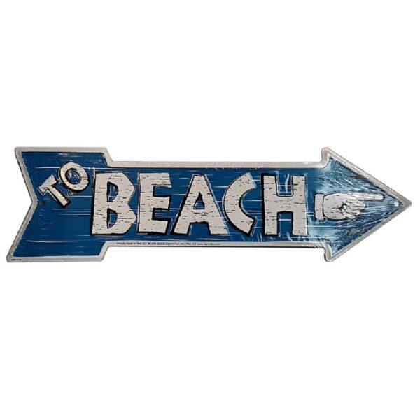Plaque métal publicitaire plate découpée avec relief 50 x 14.5 cm To BEACH