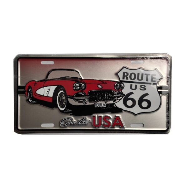 Plaque métal publicitaire rect. plate avec relief 30 x 15 cm ROUTE 66