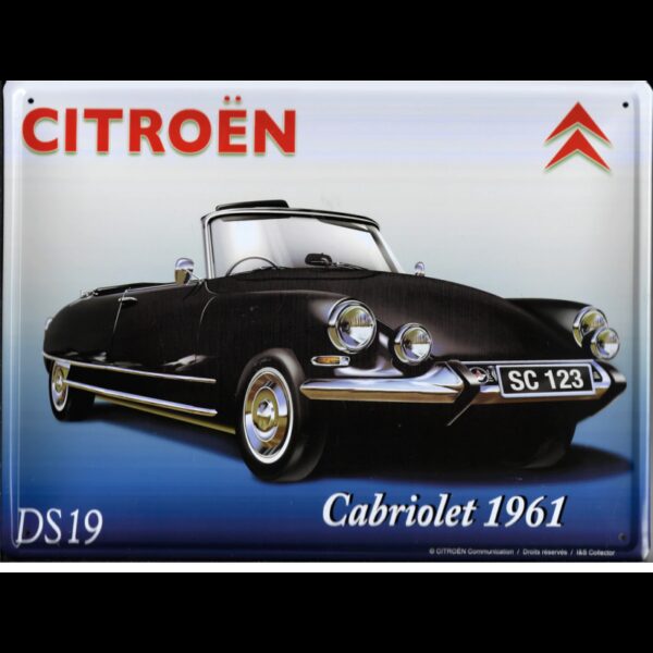 Plaque métal publicitaire 20x30 cm bombée : CITROËN DS19 CABRIOLET