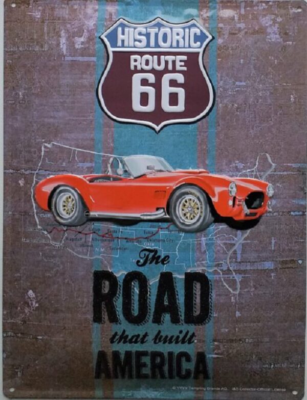 plaque métal publicitaire 30x40cm bombée en relief : AC COBRA - The road that built America – Image 2