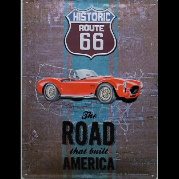 plaque métal publicitaire 30x40cm bombée en relief : AC COBRA - The road that built America
