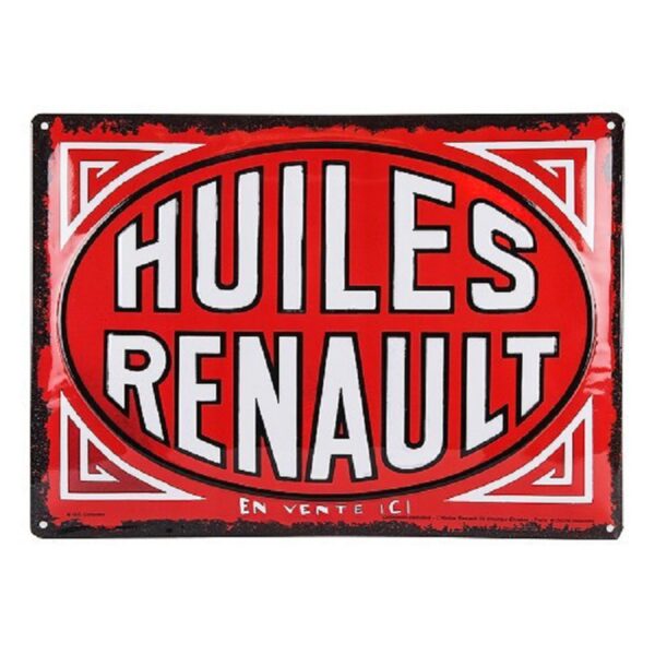plaque métal publicitaire 30x40cm bombée en relief : HUILES RENAULT – Image 2