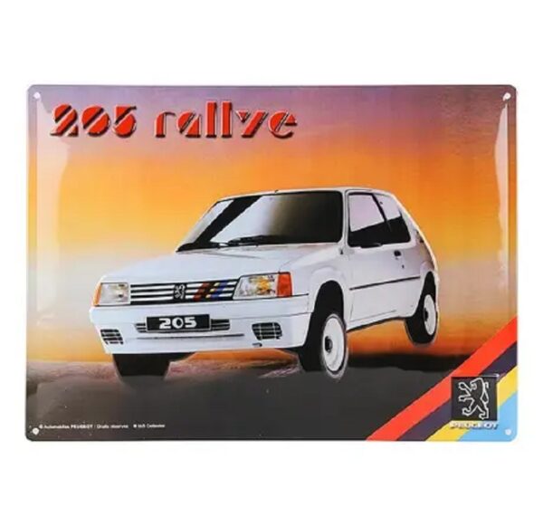 plaque métal publicitaire 30x40cm bombée en relief : PEUGEOT 205 RALLYE – Image 2