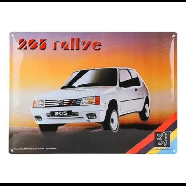 plaque métal publicitaire 30x40cm bombée en relief : PEUGEOT 205 RALLYE