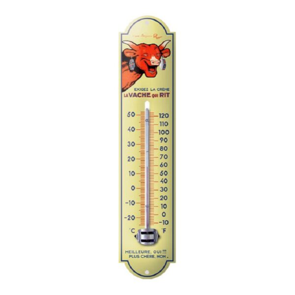 Thermomètre émaillé bombé hauteur 30cm : Crème La vache qui rit
