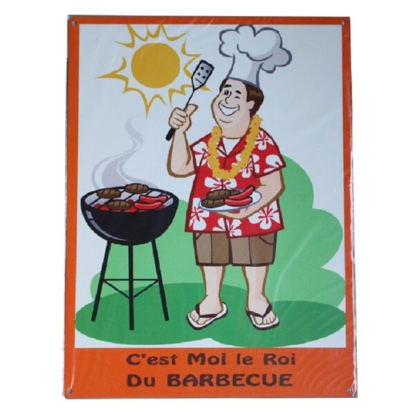 Plaque métal plate 40 x30 cm : LE ROI DU BARBECUE