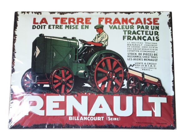 plaque métal publicitaire 30x40 cm bombée en relief : TRACTEUR RENAULT – Image 2