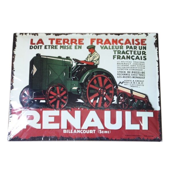 plaque métal publicitaire 30x40 cm bombée en relief : TRACTEUR RENAULT