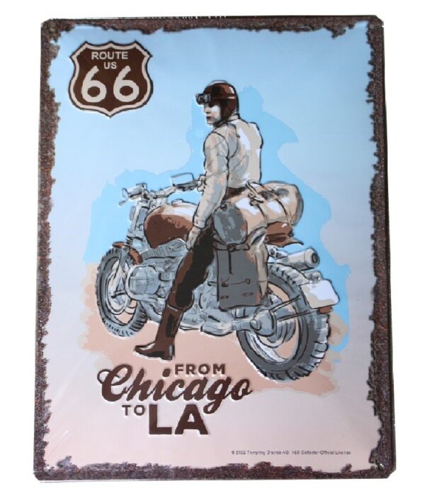Plaque métal publicitaire 30x40 cm bombée en relief : US BIKER - Route 66 – Image 2