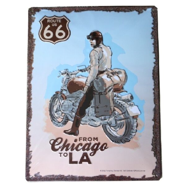 Plaque métal publicitaire 30x40 cm bombée en relief : US BIKER - Route 66