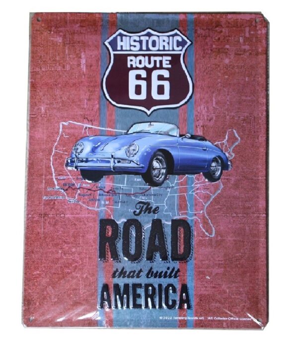 Plaque métal publicitaire 30x40 cm bombée en relief : HISTORIC ROUTE 66 - Porsche 356 – Image 2