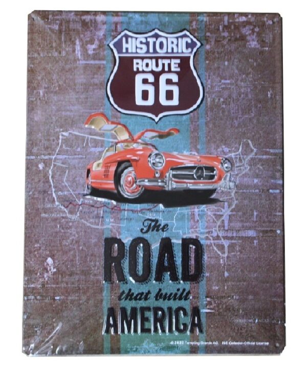 Plaque métal publicitaire 30x40 cm bombée en relief : HISTORIC ROUTE 66 - Mercedes 300SL – Image 2