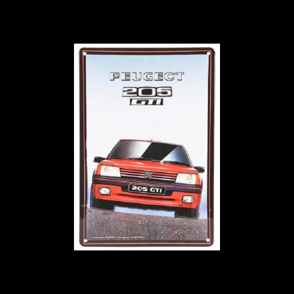 Plaque métal publicitaire 30x20 cm bombée en relief : PEUGEOT 205 GTI