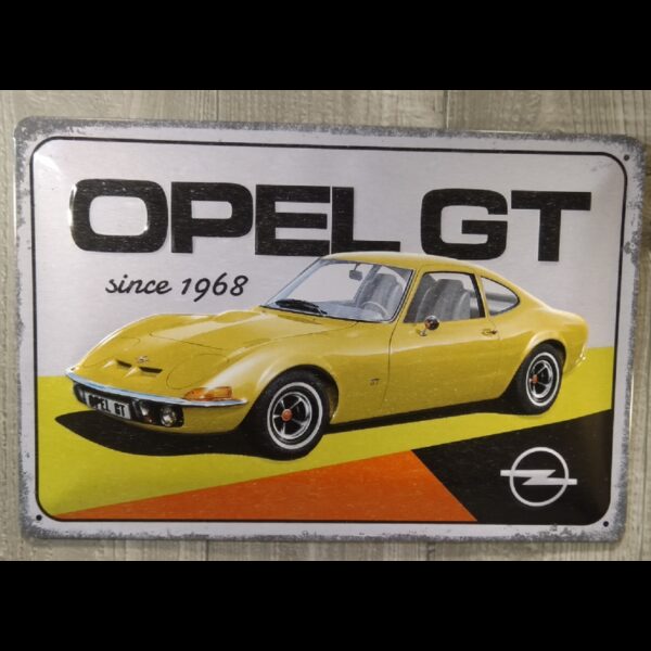 Plaque métal publicitaire 30x20 cm bombée en relief : OPEL GT