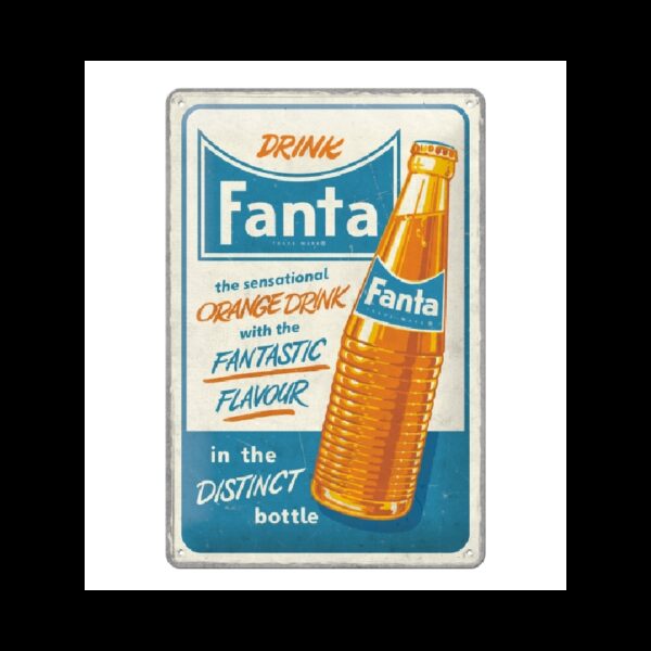 Plaque métal publicitaire 30x20 cm bombée en relief : DRINK FANTA