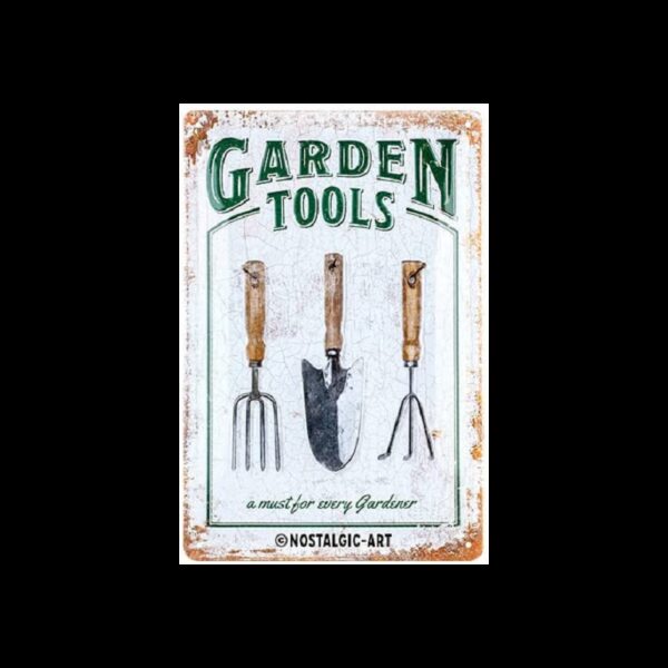 Plaque métal publicitaire 30x20 cm bombée en relief : GARDEN TOOLS