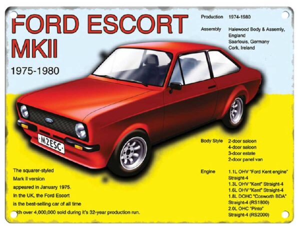 Plaque métal 30 X 40 cm plate : FORD ESCORT MKII – Image 2