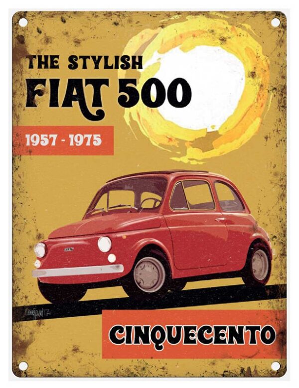 Plaque métal 30 X 40 cm plate : FIAT 500 CINQUECENTO – Image 2