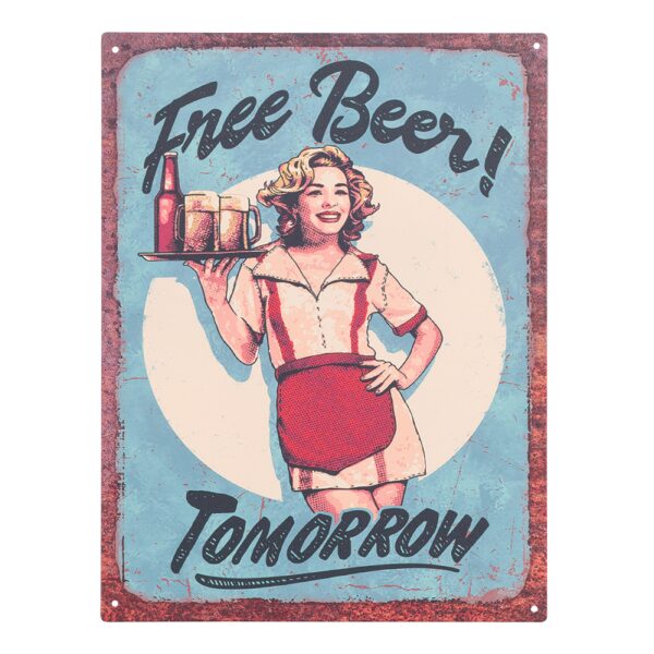 Plaque métal plane 25 x 33 cm : Free Beer Tomorrow – Image 2