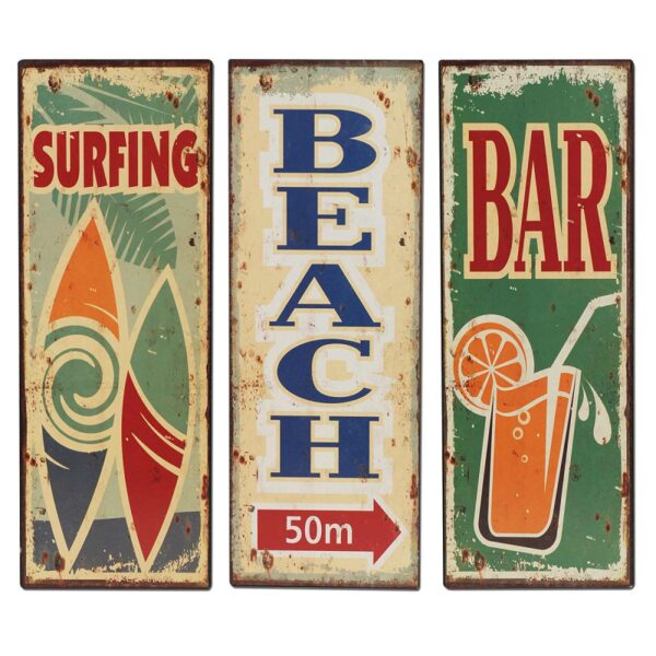 Lot de 3 Plaques métal planes 36 x 13 cm : Triptyque Surf