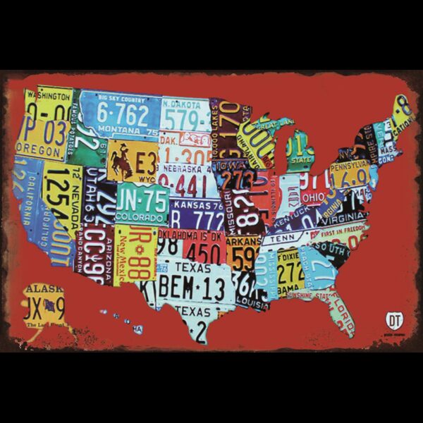 Plaque métal plate 20 x 30 cm : Carte USA