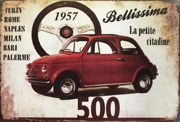 Plaque métal plate 20 x 30 cm : Fiat 500 Bellissima – Image 2