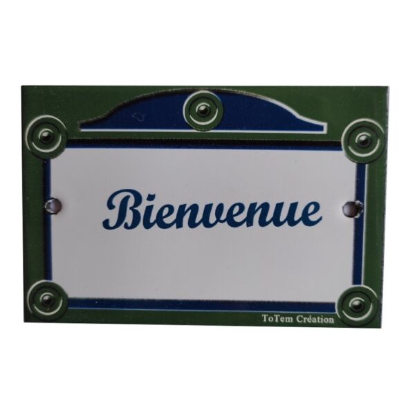 Plaque de porte émaillée plate de 10,5 x 7cm : BIENVENUE
