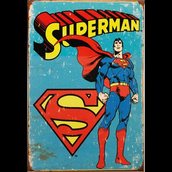 Plaque métal plate 20 x 30 cm : Superman Rétro avec Logo