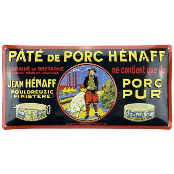 Plaque métal 20x40 cm bombée avec relief : Pâté de porc Hénaff 1930 – Image 2