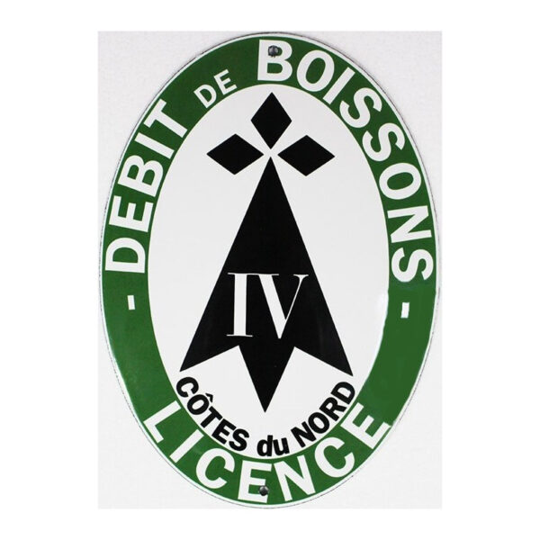 Plaque émaillée Licence Débit Boisson Côtes du Nord (décoration, sans repiquage)