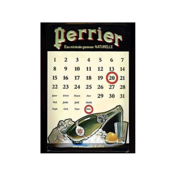 Calendrier métal publicitaire 20x30cm bombé en relief : Perrier.