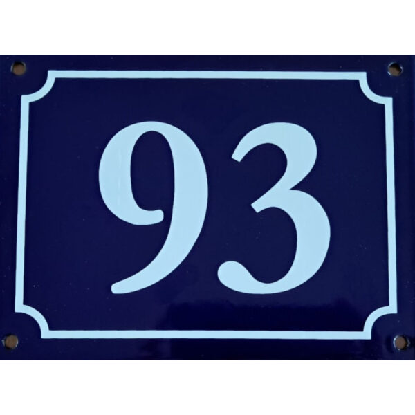 Numéro de rue émaillé 20 x 15 cm bleu - Numéro 93 - petit défaut