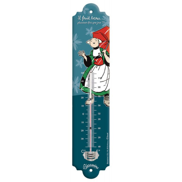 Thermomètre métal hauteur 30cm : Bécassine - Il fait beau !
