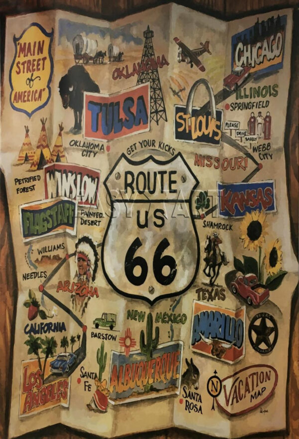 Plaque métal plate 20 x 30 cm : Carte Route 66 – Image 2