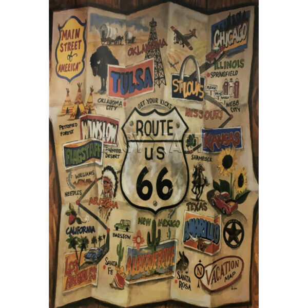 Plaque métal plate 20 x 30 cm : Carte Route 66