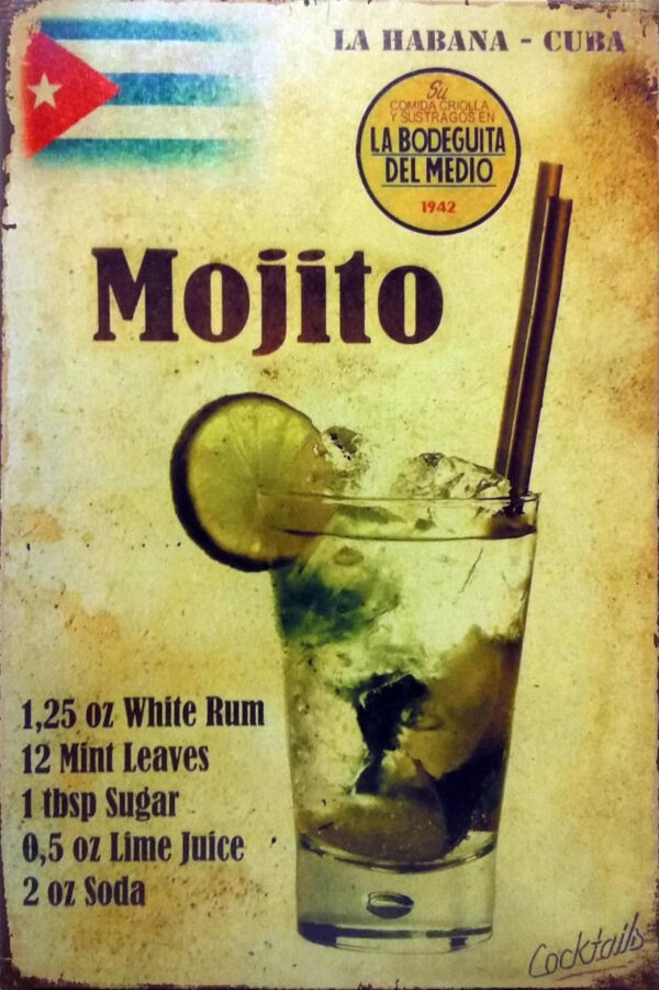Plaque métal 20 x 30 cm : Mojito Cuba – Image 2