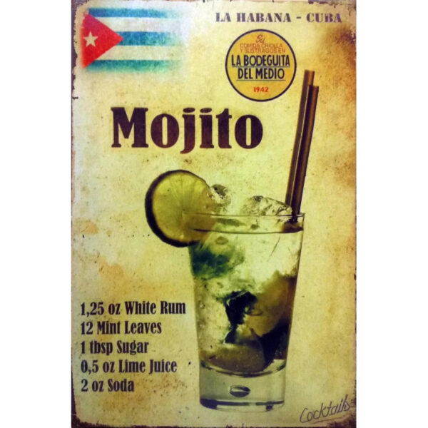 Plaque métal 20 x 30 cm : Mojito Cuba