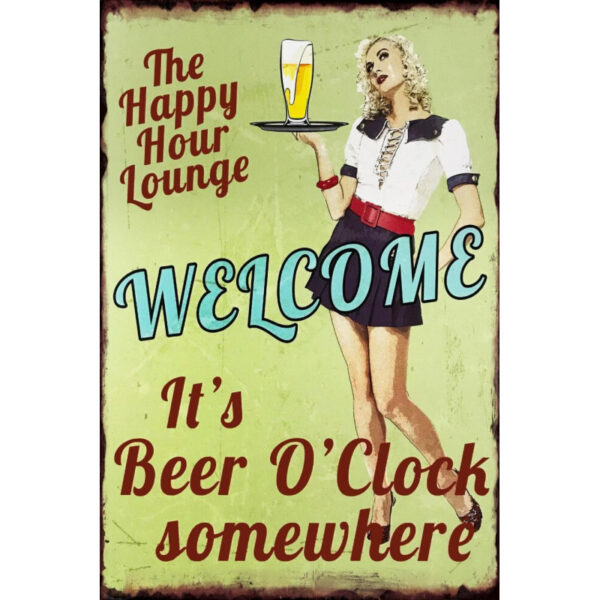 Plaque métal 20 x 30 cm : Beer O'Clock