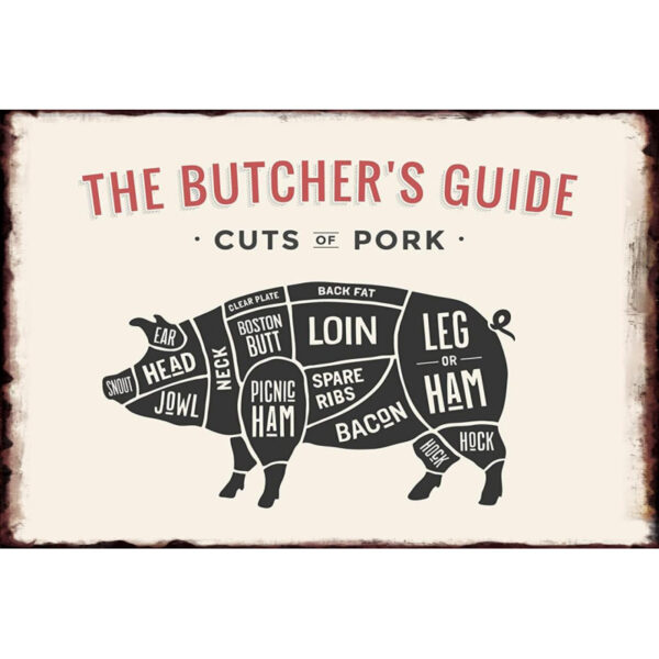 Plaque métal plate 20 x 30 cm : Guide du boucher - le cochon