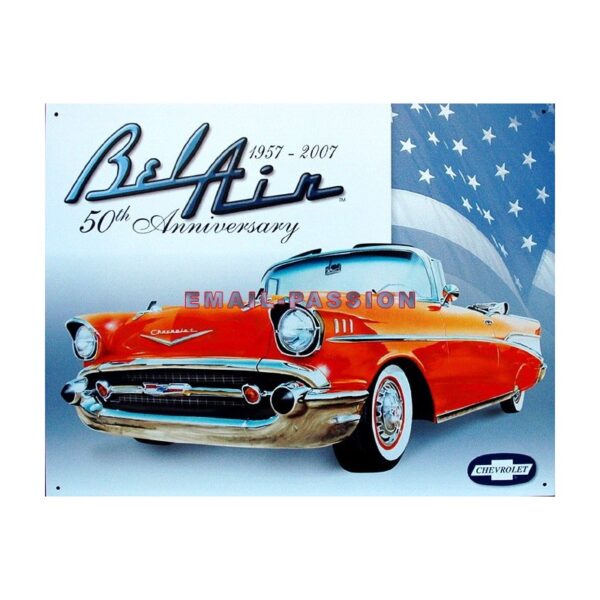 Plaque métal publicitaire 30 x 40 cm : Chevrolet Bel Air - 50éme Anniversaire