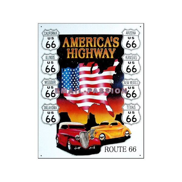 Plaque métal publicitaire 30 x 40 cm : America's Highway