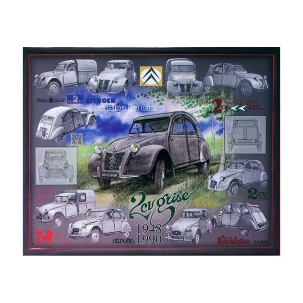 plaque métal publicitaire 30x40cm relief : 2CV collage 1948-1990