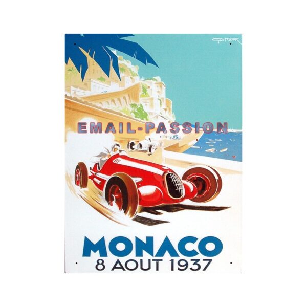 Plaque métal publicitaire bombée 30 x 40 cm : Monaco Grand Prix 1937