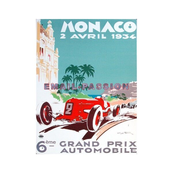 Plaque métal publicitaire 30 x 40 cm : Monaco Grand Prix 1934